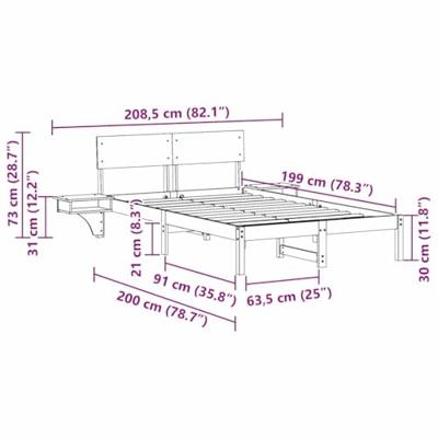 Bedframe met nachttafels Wit 135 x 190 cm Massief grenenhout Bedframe met nachttafels Wit 135 x 190 cm Massief grenenhout
