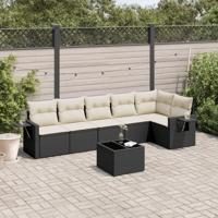 7-delige Loungeset met kussens poly rattan zwart - thumbnail