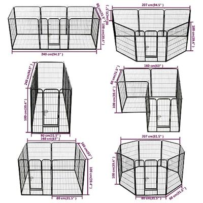 VidaXL Hondenren met 8 panelen 80x100 cm staal zwart - thumbnail