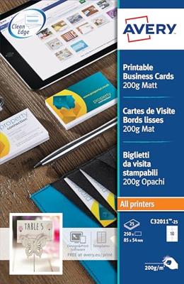 Visitekaart Avery Zweckform C32011-25 85x54mm 200gr 250stuks Visitekaart Avery Zweckform C32011-25 85x54mm 200gr 250stuks