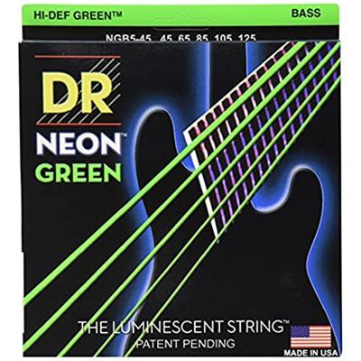 DR Strings NGB5-45 Hi-Def Neon green 45-125 set 5 snaren voor elektrische basgitaar