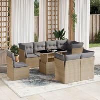 9-delige Loungeset met kussens poly rattan beige - thumbnail
