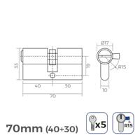 Cilinder EDM r15 Europees Lange hendel Zilverkleurig Nikkel 70 mm - thumbnail