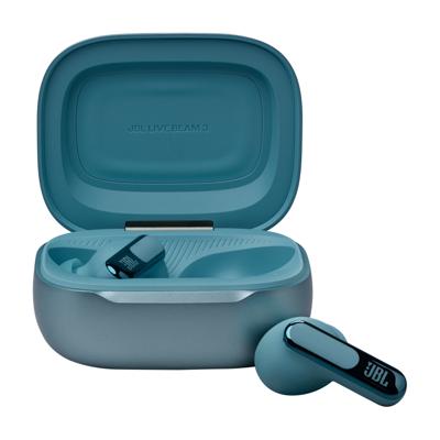 JBL Live Beam 3, Draadloze oordopjes met Bluetooth, 48 uur batterijduur, True Adaptive Noise Cancelling en Hoogwaardig JBL Signature Geluid, IP55 Waterproof, Closed-Back Stick Ontwerp, Blauw