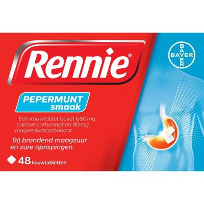 Rennie Pepermunt kauwtabletten bij brandend maagzuur Rennie Pepermunt kauwtabletten bij brandend maagzuur