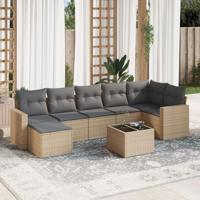 8-delige Loungeset met kussens poly rattan beige - thumbnail