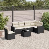 7-delige Loungeset met kussens poly rattan zwart - thumbnail