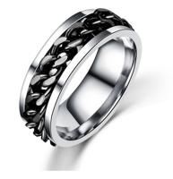 Punk Rock RVS draaibare ketting ringen Ring Size:6(Black) - thumbnail