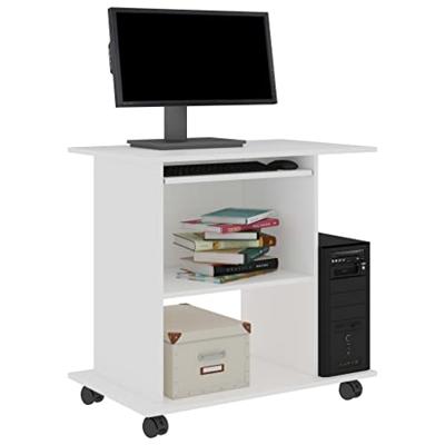Computerbureau 80x50x75 cm bewerkt hout wit - thumbnail