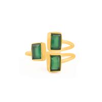 Vergulde Gouden Ring met Drie Groene Onyx Edelstenen - thumbnail
