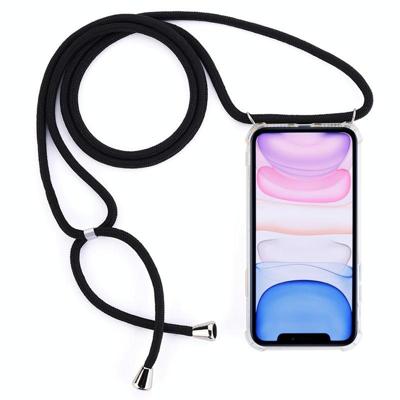 Vierhoek anti-val trasparent TPU mobiele telefoon geval met Lanyard voor iPhone 11 (zwart) Vierhoek anti-val trasparent TPU mobiele telefoon geval met Lanyard voor iPhone 11 (zwart)