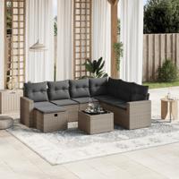 7-delige Loungeset met kussens poly rattan grijs - thumbnail