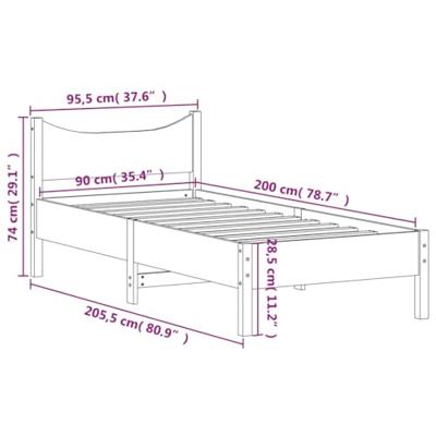 Bedframe zonder matras massief grenenhout wit 90x200 cm