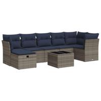 8-delige Loungeset met kussens poly rattan grijs - thumbnail