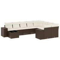 10-delige Loungeset met kussens poly rattan bruin - thumbnail