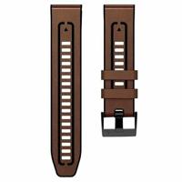 By Qubix - leer + siliconen bandje - Bruin - Compatible met Garmin Instinct 3 / Instinct E - 45mm - Compatible Garmin bandje - Bandbreedte: 22mm - thumbnail