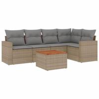 6-delige Loungeset met kussens poly rattan gemengd beige - thumbnail
