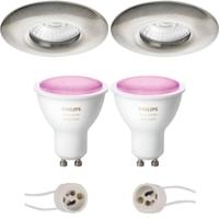 GU10 Inbouwspot Set - Mat Nikkel - Inbouw Rond - Waterdicht IP65 - Philips Hue - White and Color Ambiance - Bluetooth - Pragmi Luno Pro - Ø82mm - thumbnail