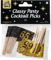 Classy Cocktail Prikkers 65 Jaar Zwart/Goud (50st) - thumbnail
