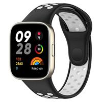 By Qubix - Siliconen sportband - Zwart met wit - Compatible met Xiaomi Redmi Watch 3 - Compatible Xiaomi bandje - thumbnail