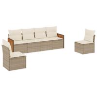 6-delige Loungeset met kussens poly rattan beige - thumbnail