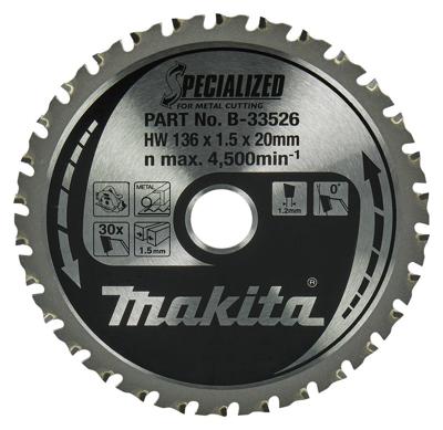 Makita Accessoires Cirkelzaagblad Zacht Staal Specialized 136x20x1,5 30T - B-33526 Makita Accessoires Cirkelzaagblad Zacht Staal Specialized 136x20x1,5 30T - B-33526