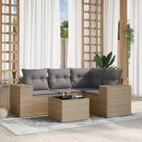 5-delige Loungeset met kussens poly rattan beige - thumbnail