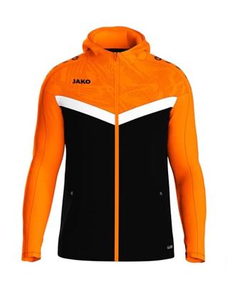 JAKO 6824 Jas Met Kap Iconic - Zwart/Fluo Oranje - S