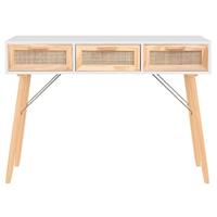 Wandtafel 105x30x75 cm massief grenenhout en natuurlijk rattan - thumbnail