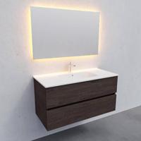 Badkamermeubel BWS Helsinki 100x46cm Keramiek Midden Wood Dark Brown 2 Laden (1 kraangat) - thumbnail