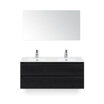 Dante Badmeubelset 120 cm - 4 laden Black Oak - Keramische Wastafel Wit Cover - met Spiegel