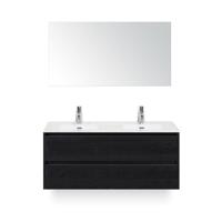 Dante Badmeubelset 120 cm - 4 laden Black Oak - Keramische Wastafel Wit Cover - met Spiegel - thumbnail