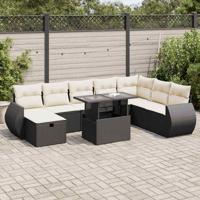 9-delige Loungeset met kussens poly rattan zwart - thumbnail