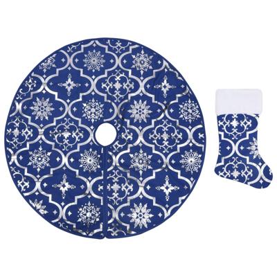 VidaXL Kerstboomrok luxe met sok 90 cm stof blauw VidaXL Kerstboomrok luxe met sok 90 cm stof blauw