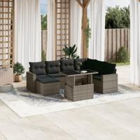 8-delige Loungeset met kussens poly rattan grijs - thumbnail