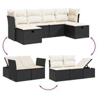 6-delige Loungeset met kussens poly rattan zwart - thumbnail