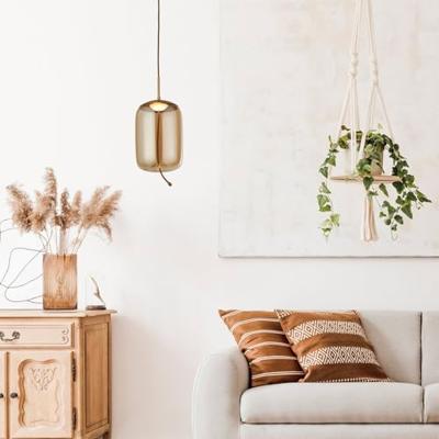 Searchlight Hanglamp GlasLisbon roodkoper met amber cilinderglas - 75132-1AM