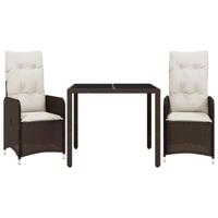 3-delige Bistroset met kussens poly rattan bruin - thumbnail