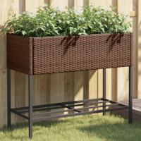 Plantenbakken met schap 2 st 90x40x75 poly rattan bruin - thumbnail