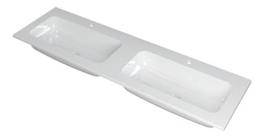 INK Wastafel Faktor polystone dubbel met 2 kraangaten 160 cm x 45 cm x 1,5 cm Glans wit 3407042