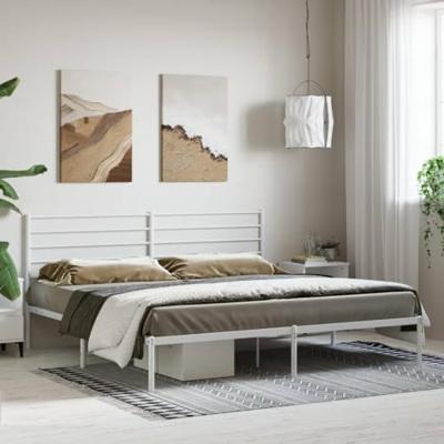 Bedframe met hoofdbord metaal wit 200x200 cm - thumbnail