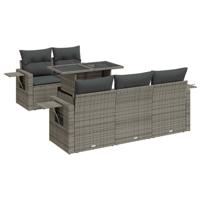 6-delige Loungeset met kussens poly rattan grijs - thumbnail