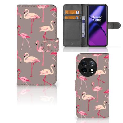 OnePlus 11 | Telefoonhoesje | Met pasjeshouder | Flamingo