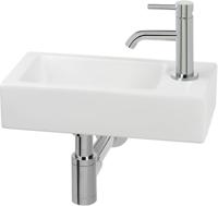 Saqu Trento fonteinset met chromen kraan hendel rechts mat wit keramiek - thumbnail