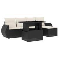 6-delige Loungeset met kussens poly rattan zwart - thumbnail