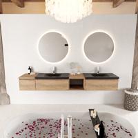 MONDIAZ BUKLA 240cm badmeubel met open module 40 rechts kleur Washed Oak met 3 lades. Wastafel CLOUD dubbel 2 kraangaten kleur Urban. - thumbnail