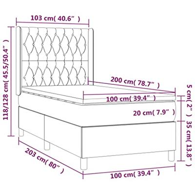 Boxspring met matras en LED stof donkerbruin 100x200 cm