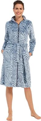 Blauwe fleece damesbadjas rits - art-dessin-(52-54) XXL