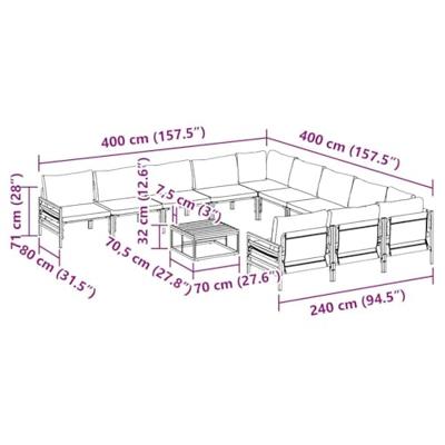 Tuinbankenset met kussen 12 pcs Zwart Staal