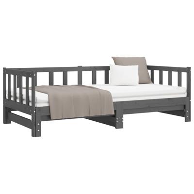 Slaapbank uitschuifbaar massief grenenhout grijs 2x(90x190) cm